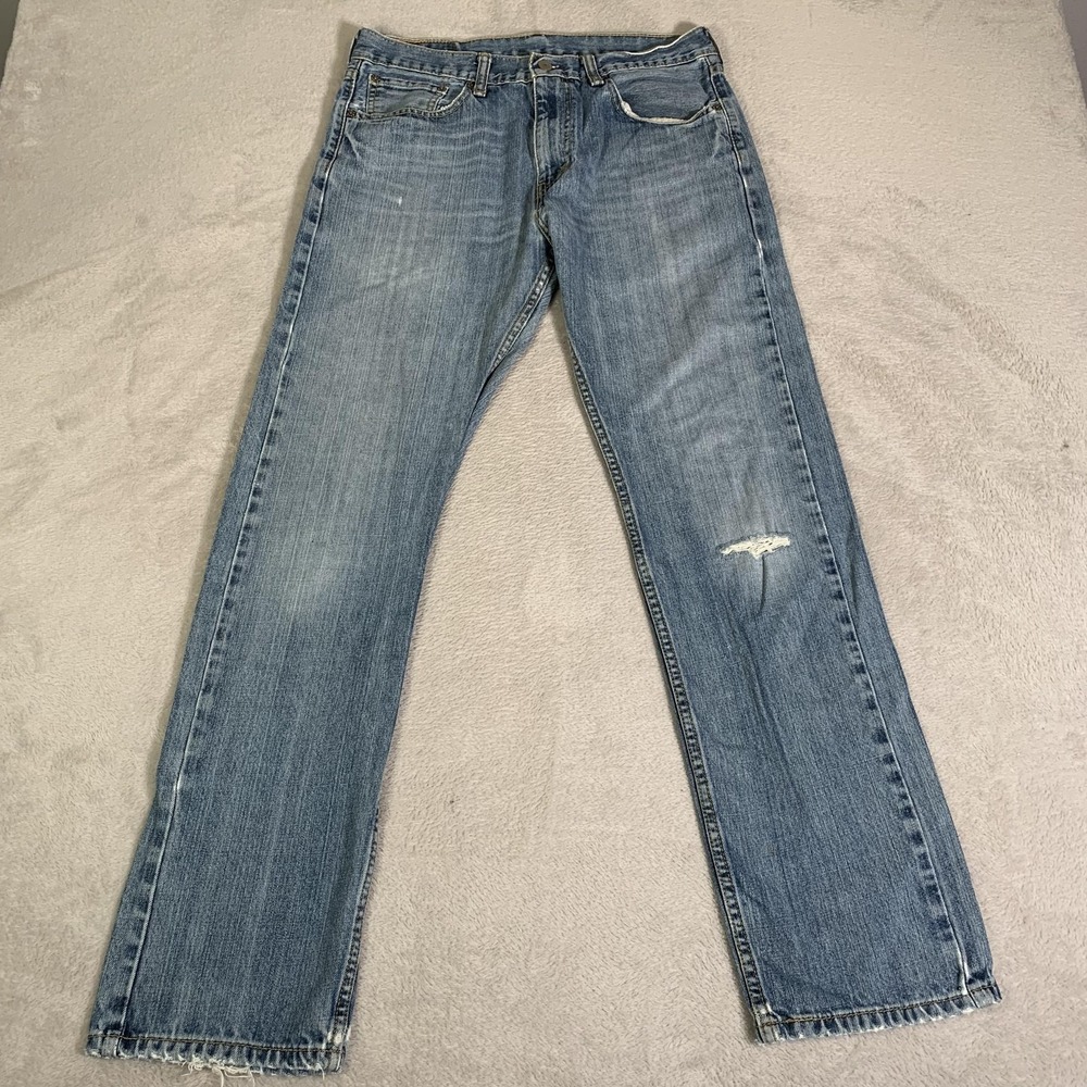 Vintage Levis 505 Jeans Mens 32x32 Blue Light Wash Regular Straight Distressed